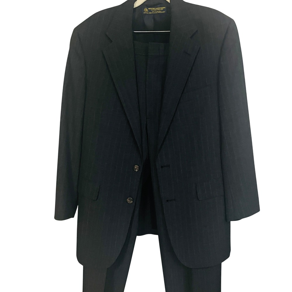 Brooks Brothers Mens Wool Pinstripe Suit 36L Gray 2 Piece Preppy Heritage USA